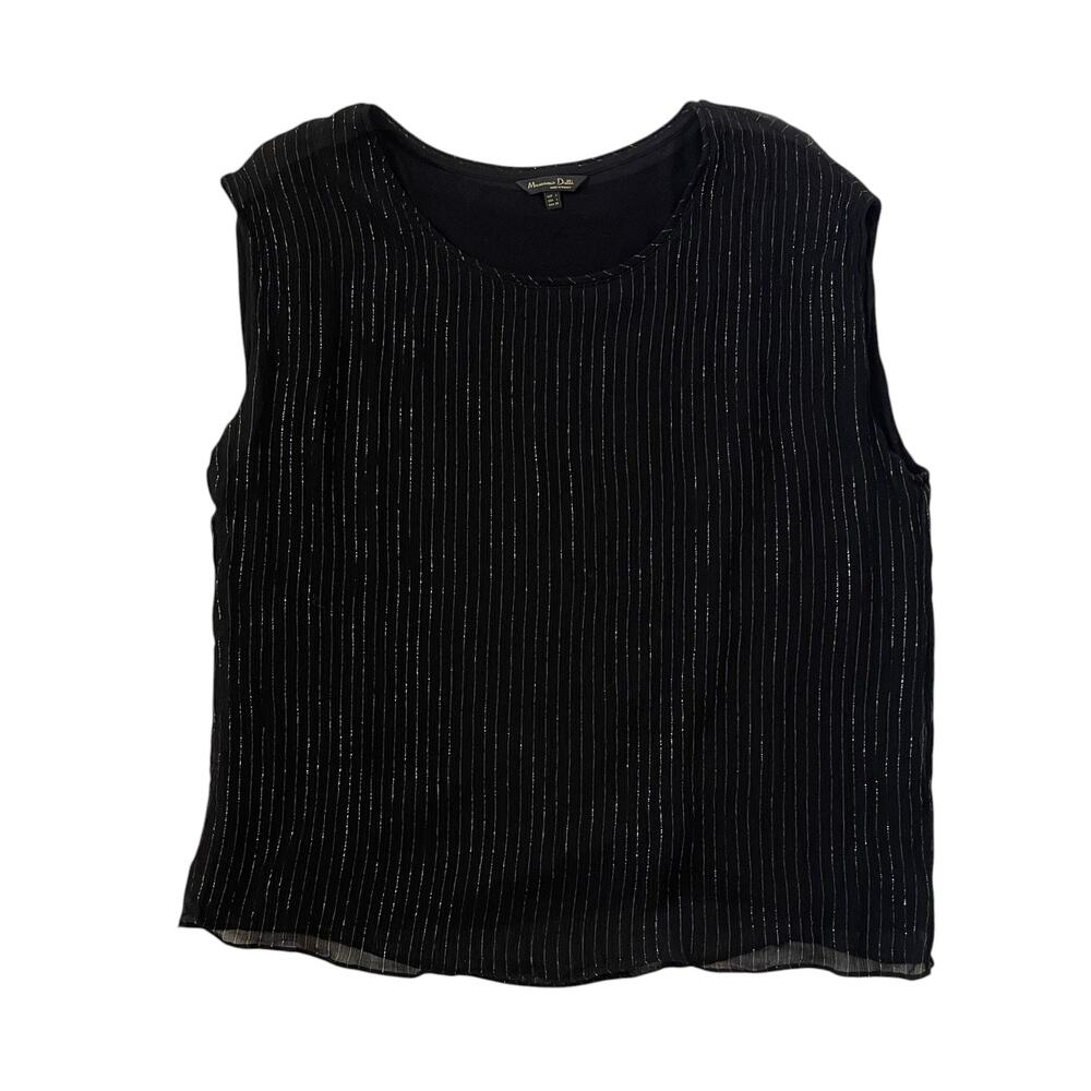 Massimo Dutti Blouse Tank Top - Black with Metallic Threading - Size L